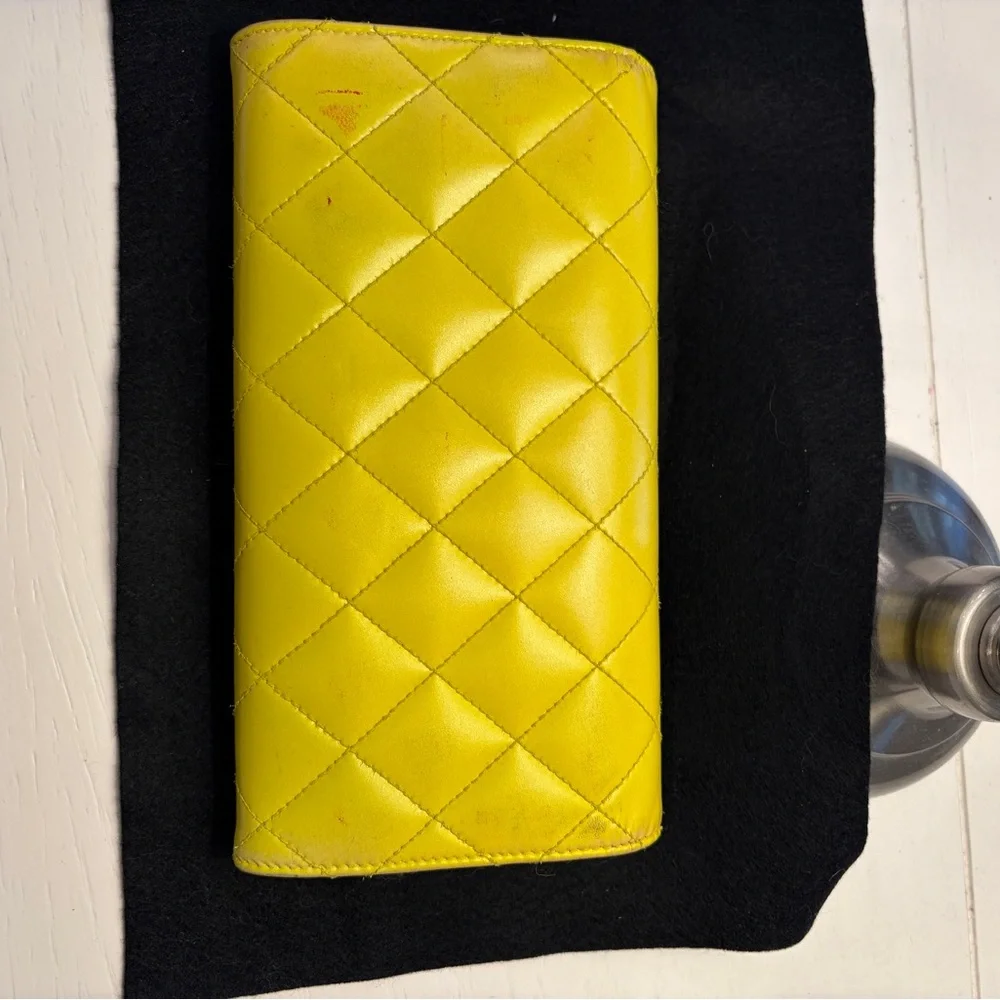 CHANEL Yellow Quilted Lambskin Continental Wallet with CC Turnlock